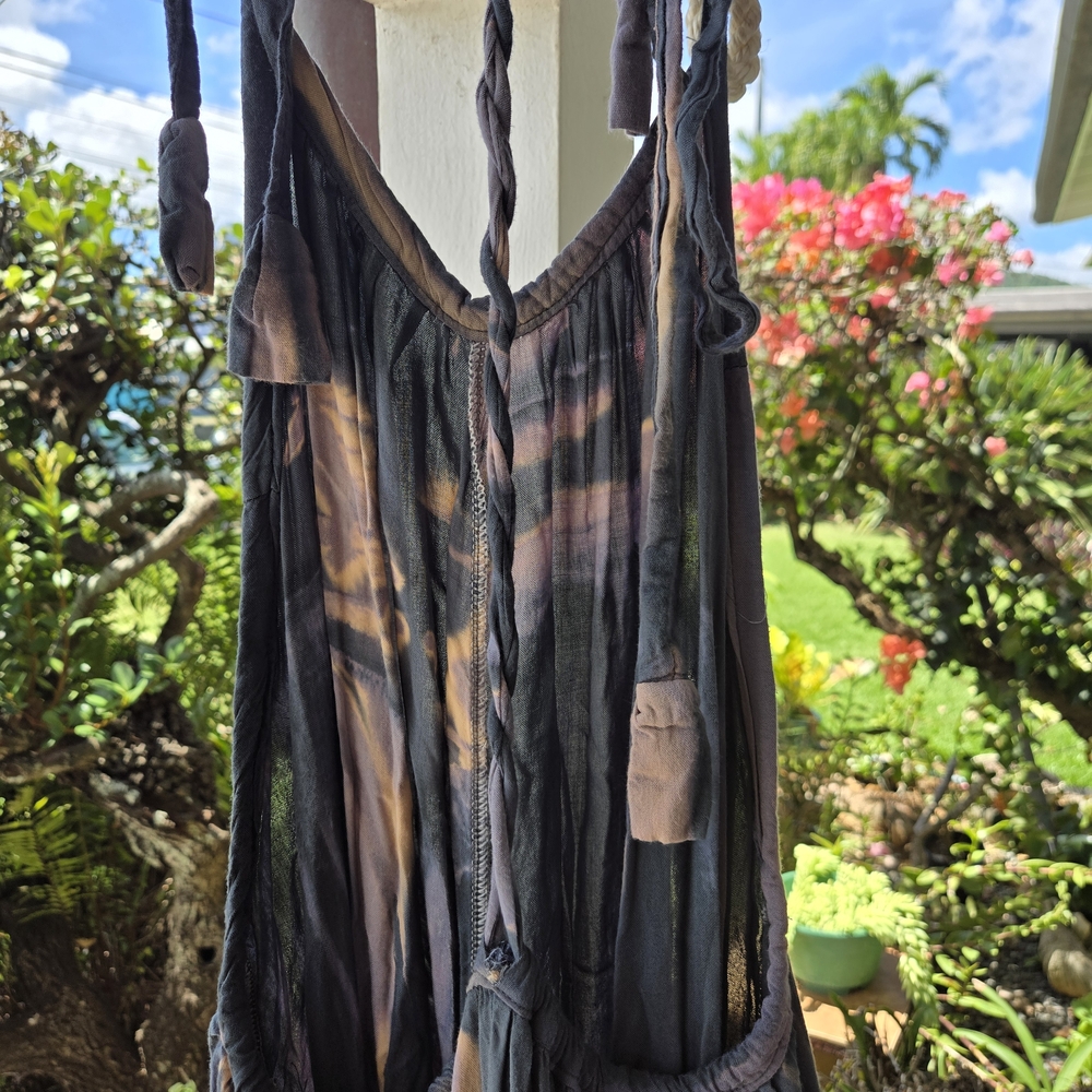 Tie-Dye Black and Brown Boho Maxi Dress